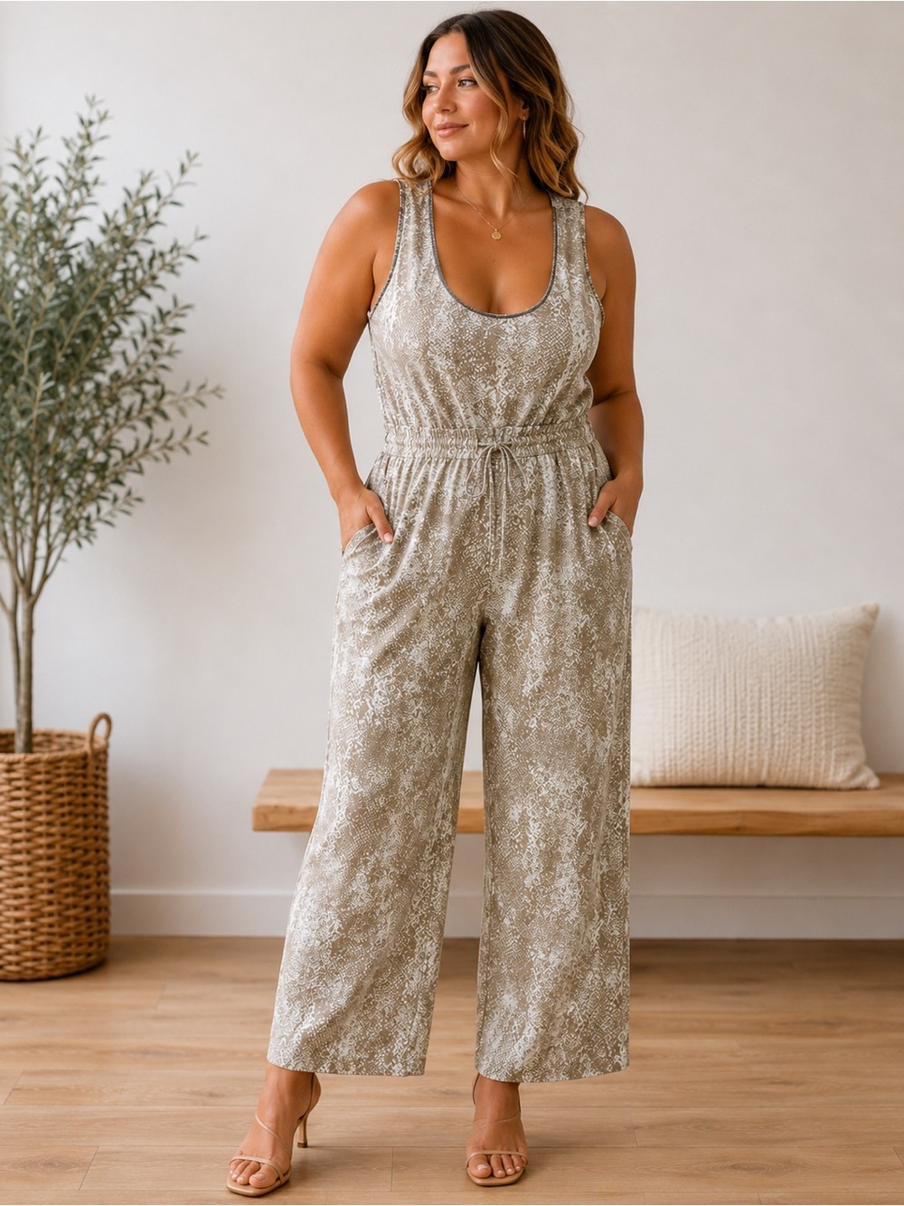 Juicy Couture Metallic Animal Print Wide Leg Jumpsuit